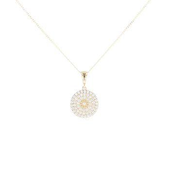 9ct Yellow Gold Cubic Zirconia Disc Pendant And Chain 18"