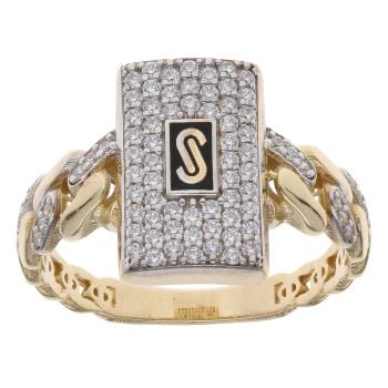 14ct Yellow Gold Monaco Classic Cubic Zirconia Pave Signet Ring