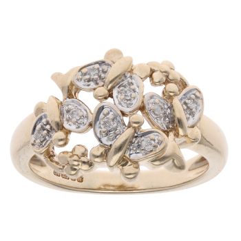 9ct Yellow Gold 0.05ct Diamond Butterflies Ring