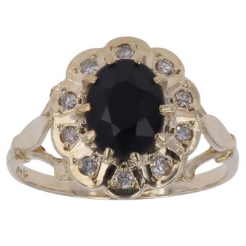 9ct Yellow Gold 0.20ct Diamond and Sapphire Fancy Ring