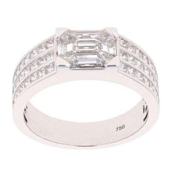 18ct White Gold 2.28ct Pie And Princess Cut Three Row Diamond Ring
