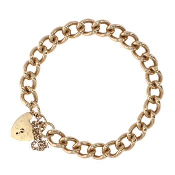 9ct Yellow Gold Heart Lock Charm Bracelet 8"