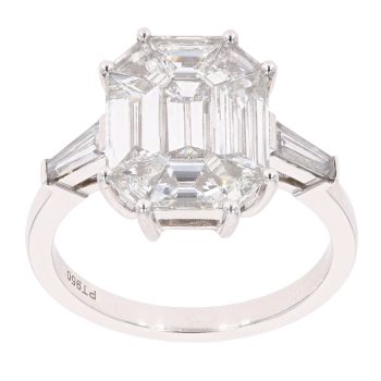 Platinum 2.59ct Pie Baguette Cut Fancy Diamond Ring