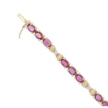 14ct Yellow Gold 0.15ct Diamond And Ruby Bracelet 6.5"
