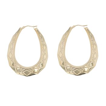 9ct Yellow Gold Large Patterned Creole Earrings
