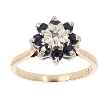 9ct Yellow Gold 0.05ct Diamond And Sapphire Cluster Ring