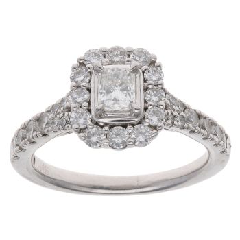 Platinum 1.28ct Radiant And Brilliant Cut Diamond Cluster Ring