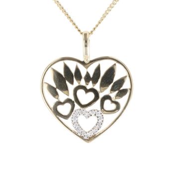 9ct Yellow Gold 0.14ct Diamond Hearts Pendant and Chain 18"