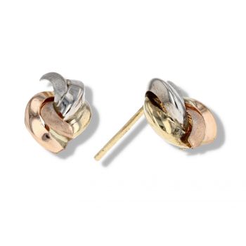 9ct Yellow, White And Rose Gold Half Knot Stud Earrings