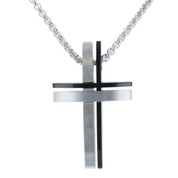Unique & Co Stainless Steel and Black Plating Cross and Chain