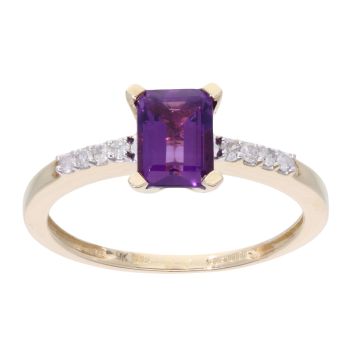 9ct Yellow Gold Created Amethyst And Diamond Ring