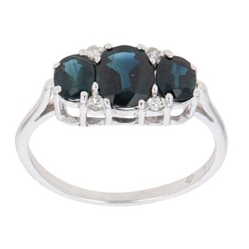 18ct White Gold 0.10ct Diamond and Sapphire Three Stone Ring