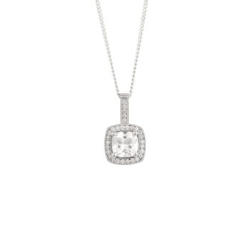 Sterling Silver Square Cubic Zirconia Halo Pendant