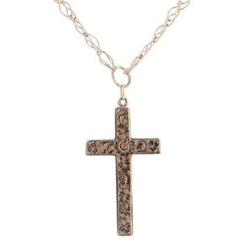 9ct Yellow Gold Patterned Cross Pendant And Chain 20"