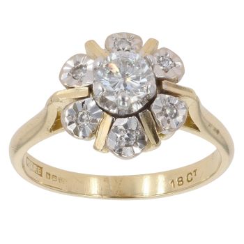 18ct Yellow Gold 0.55ct Brilliant Cut Diamond Cluster Ring