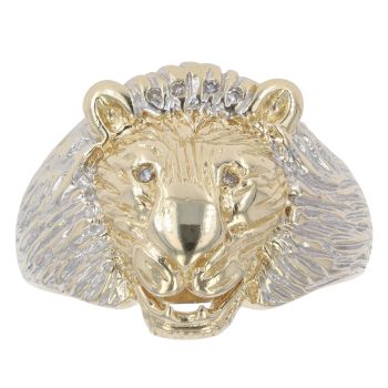 9ct Yellow and White Gold 0.04ct Diamond Lion Ring