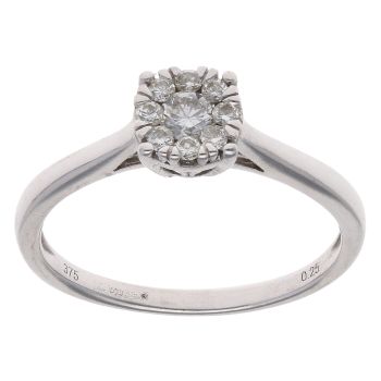9ct White Gold 0.25ct Brilliant Cut Diamond Cluster Ring
