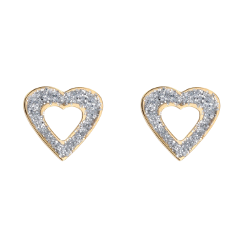 9ct Yellow Gold Crystal Heart Stud Earrings