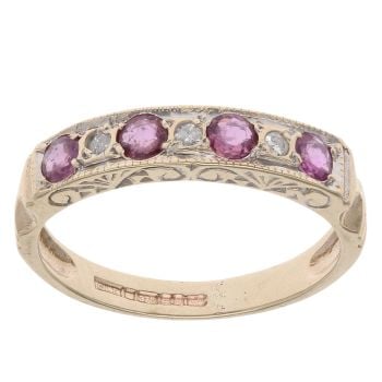 9ct Yellow Gold Ruby And Cubic Zirconia Half Eternity Ring