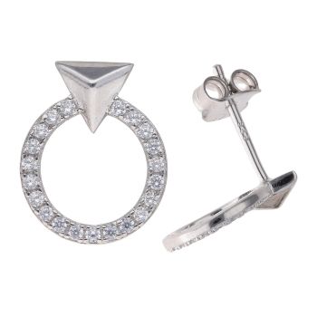 Silver Cubic Zirconia Circular Stud Earrings by Icesia