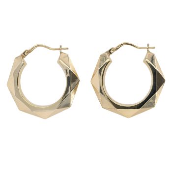 9ct Yellow Gold Large Hexagonal Creole Earrings