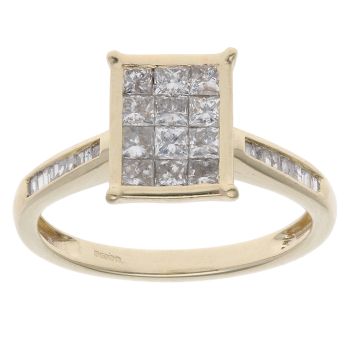 9ct Yellow Gold 0.75ct Princess Cut Diamond Cluster Ring