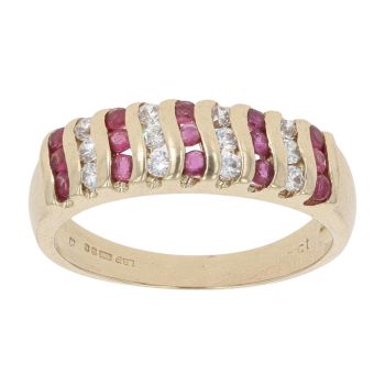 9ct Yellow Gold Ruby And Cubic Zirconia Wave Ring