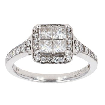 9ct White Gold 1.00ct Princess Cut Diamond Cluster Ring
