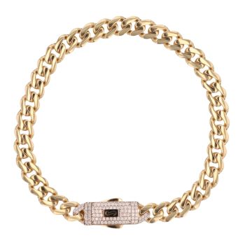 14ct Yellow Gold Monaco Classic Pave Lock Curb Bracelet 7.5"
