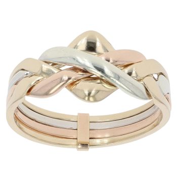 9ct Yellow White and Rose Gold Four Piece Puzzle Ring