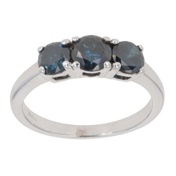 9ct White Gold 1.15ct Brilliant Cut Blue Diamond Trilogy Ring