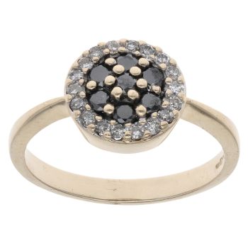 9ct Yellow Gold 0.50ct Brilliant Cut Black And Colourless Diamond Cluster Ring