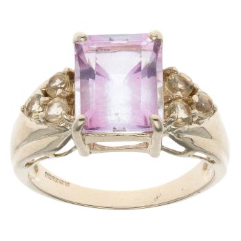 9ct Yellow Gold Pink Topaz and Yellow Gemstone Ring