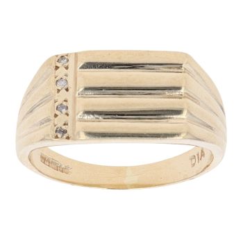 9ct Yellow Gold 0.05ct Diamond Patterned Signet Ring