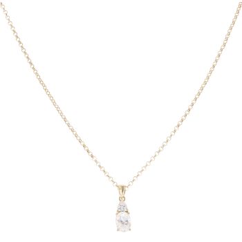 9ct Yellow Gold Cubic Zirconia Two Stone Pendant and Chain 18"
