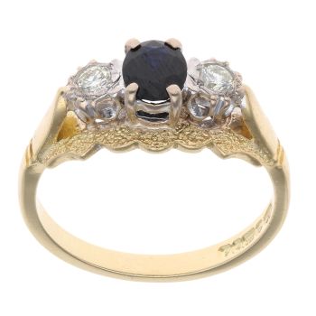 18ct Yellow Gold 0.15ct Diamond and Sapphire Three Stone Ring