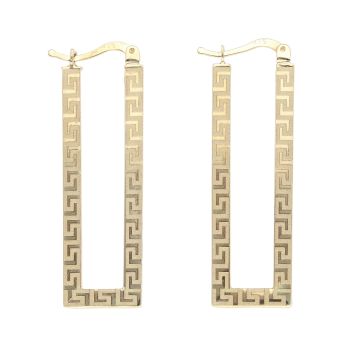 14ct Yellow Gold Greek Key Rectangular Hoop Earrings