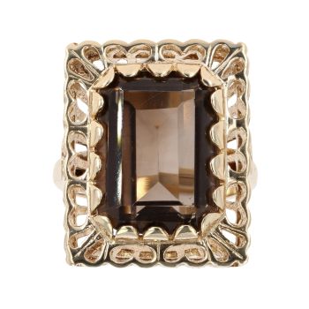 9ct Yellow Gold Smoky Quartz Single Stone Ring