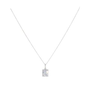 Sterling Silver Cubic Zirconia Rectangular Halo Pendant and Chain 18" by Icesia