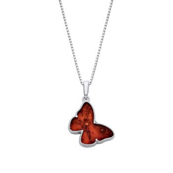 Sterling Silver Baltic Amber Butterfly Pendant Necklace