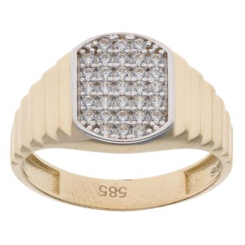 14ct Yellow Gold Cubic Zirconia Watch Strap Style Signet Ring