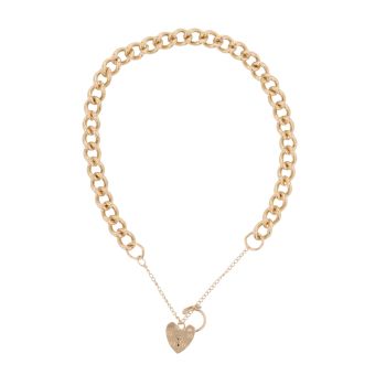 9ct Yellow Gold Heart Clasp Charm Bracelet 7"