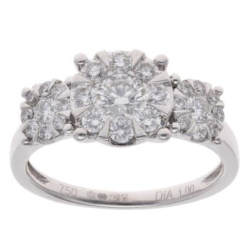 18ct White Gold 1.00ct Brilliant Cut Diamond Triple Cluster Ring