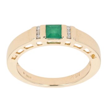 18ct Yellow Gold 0.05ct Diamond and Emerald Ring
