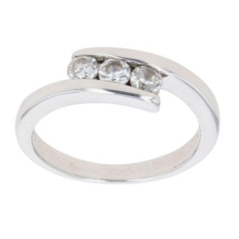 9ct White Gold Cubic Zirconia Crossover Ring