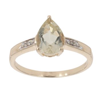 9ct Yellow Gold 0.05ct Pear Cut Heliodor And Diamond Ring