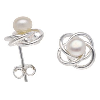 Silver Pearl Knot Earrings