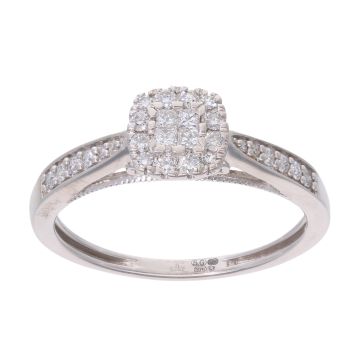 9ct White Gold 0.33ct Princess and Brilliant Cut Diamond Cluster Ring