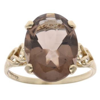 9ct Yellow Gold Patterned Smoky Quartz Ring