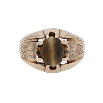 9ct Yellow Gold Tigers Eye Cabochon Signet Ring